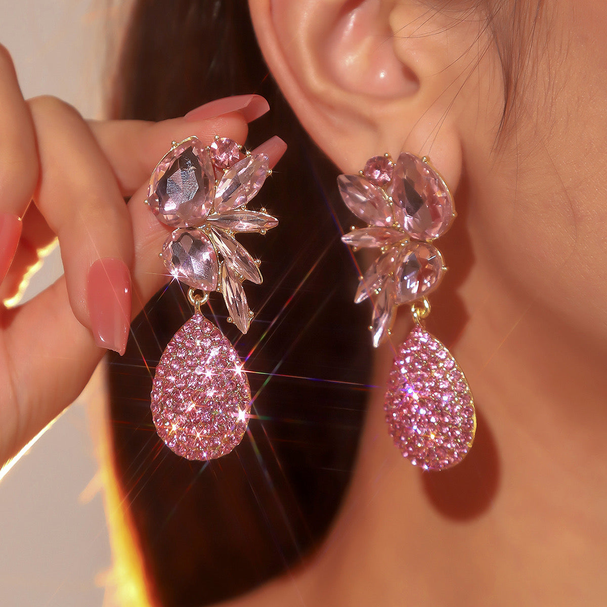 E5147 Aretes piña rosa acrílico brillante aleacion