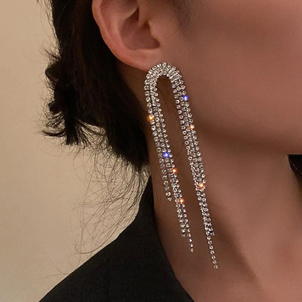 E2579 Aretes brillantes colgantes fiesta cobre 8cm