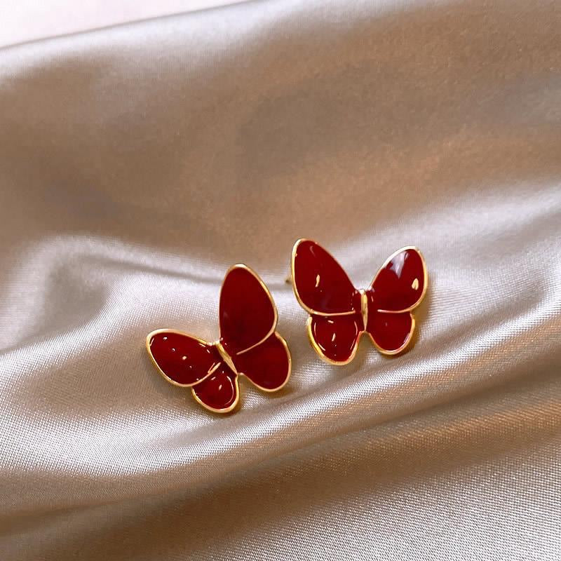 E2175 Aretes mariposa roja esmaltado 2cm