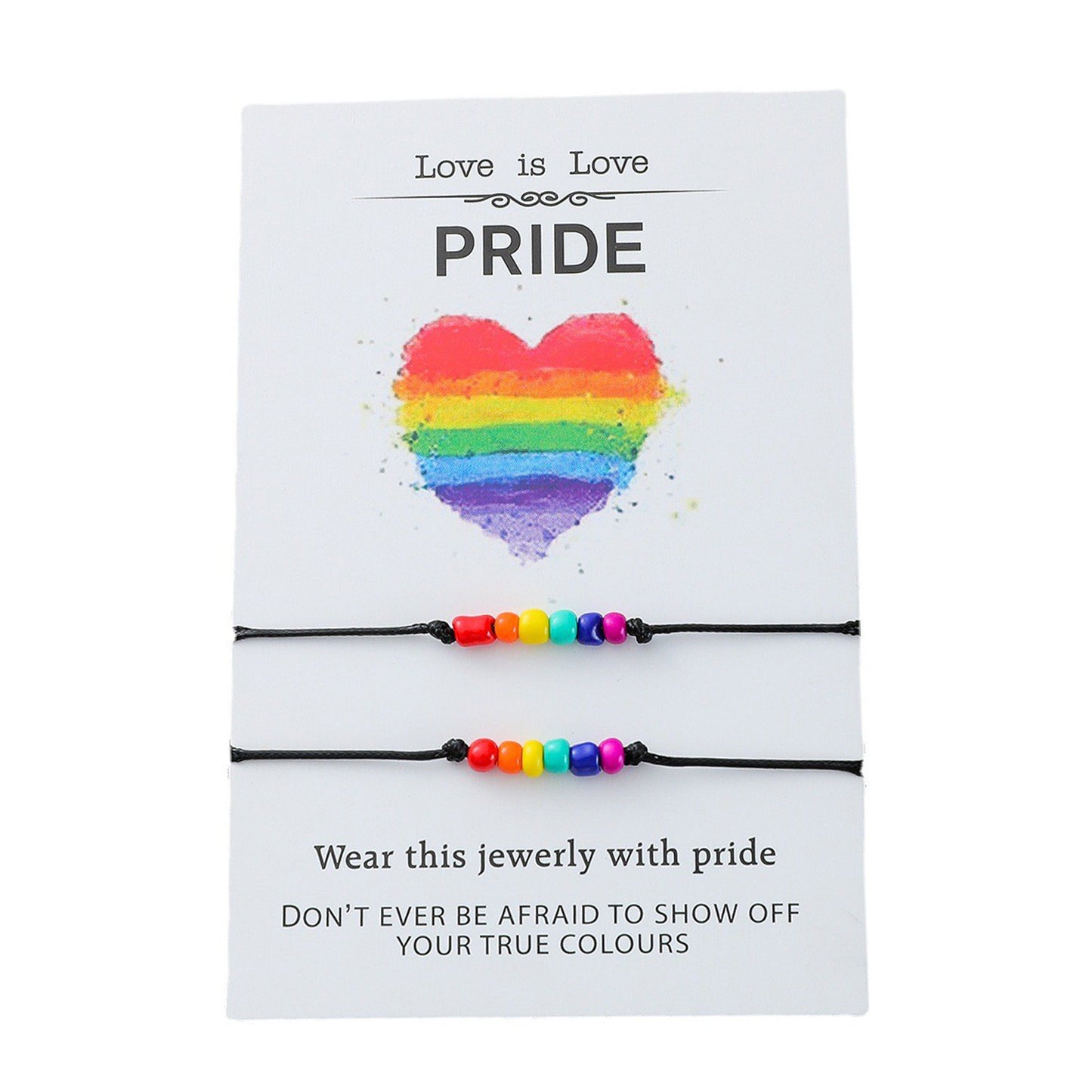 J502 Duo pulseras gay arcoiris incluye carton ajustables