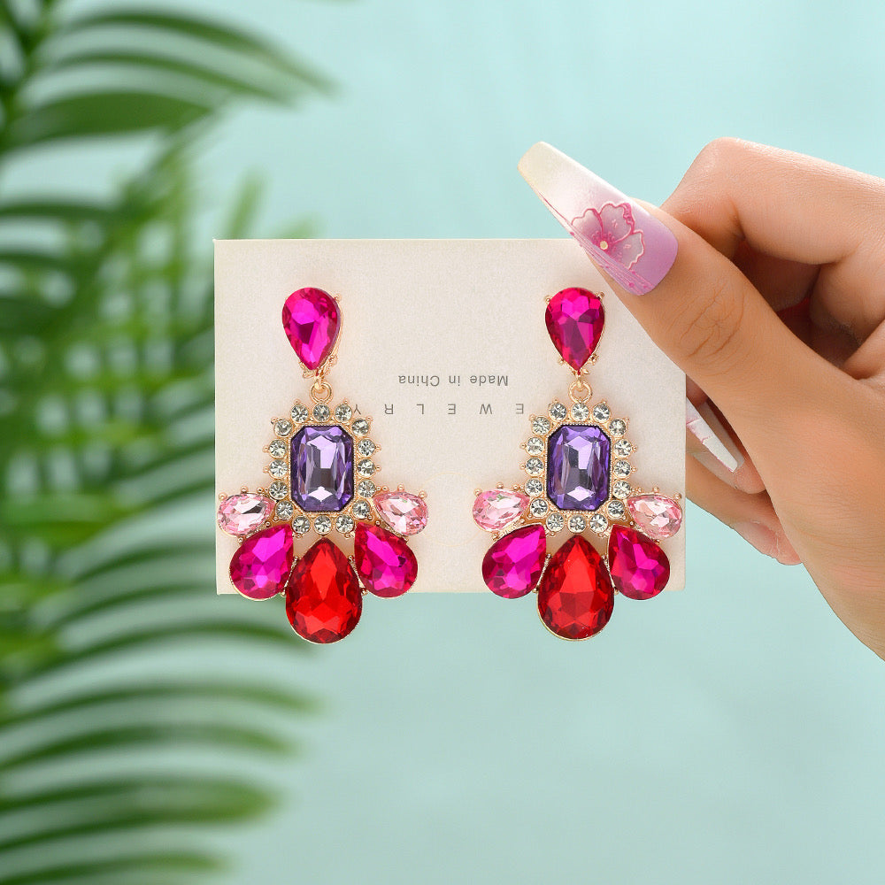 E3240 Aretes cristal brillante fiesta elegantes 6cm