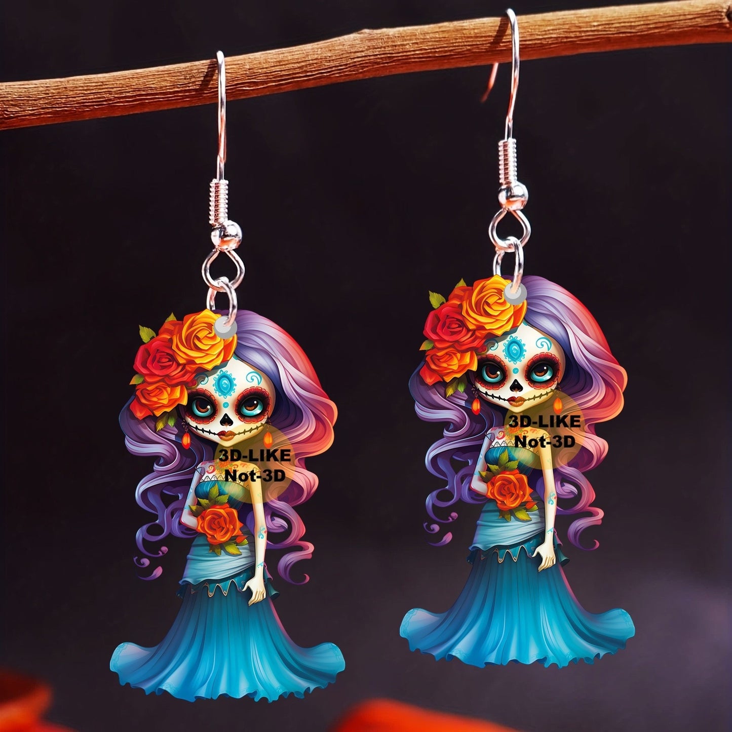 E4288 aretes catrina día de muertos acrílico 4cm