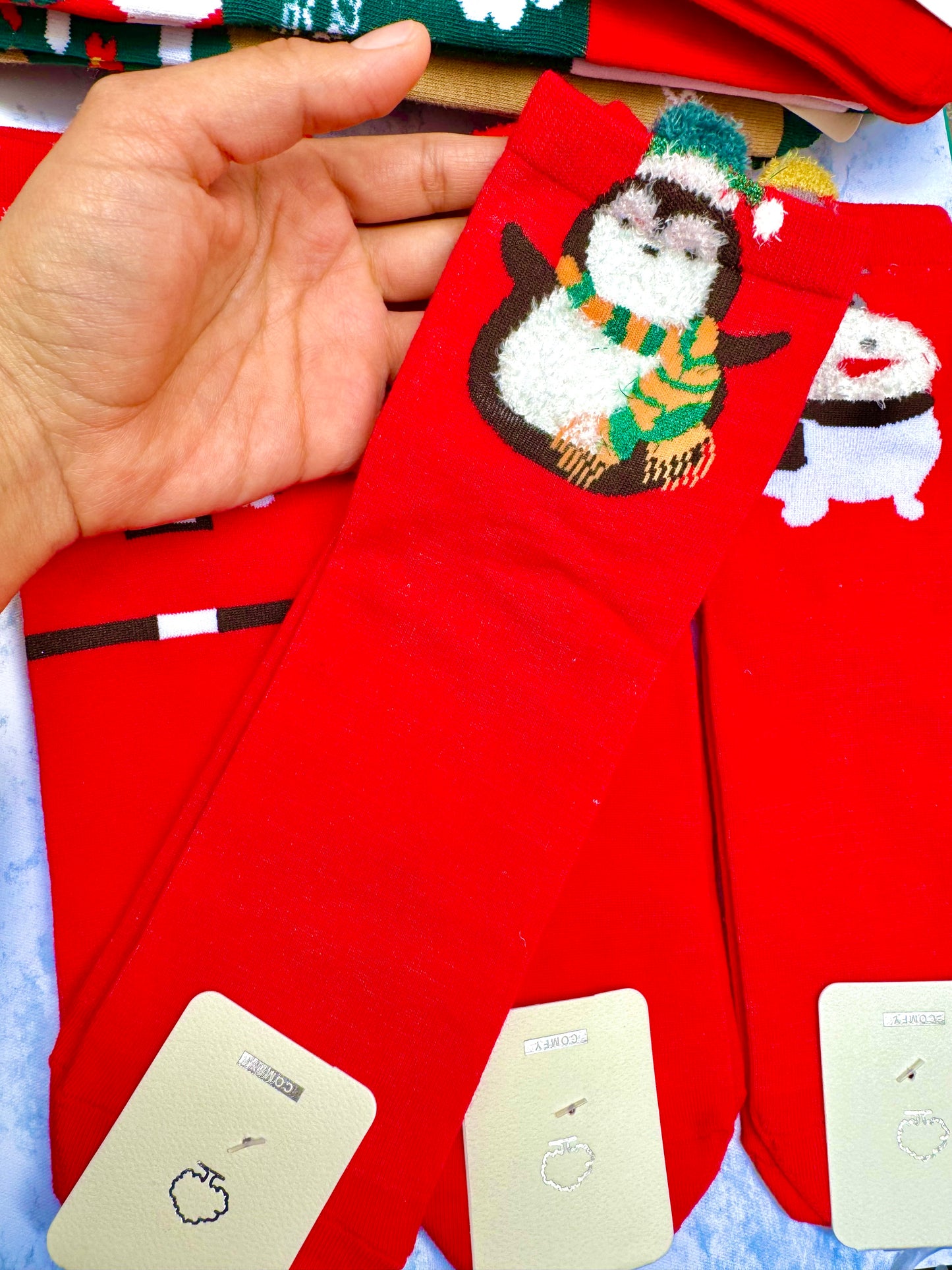 Calcetines Navidad largo unitalla de algodon rojo
