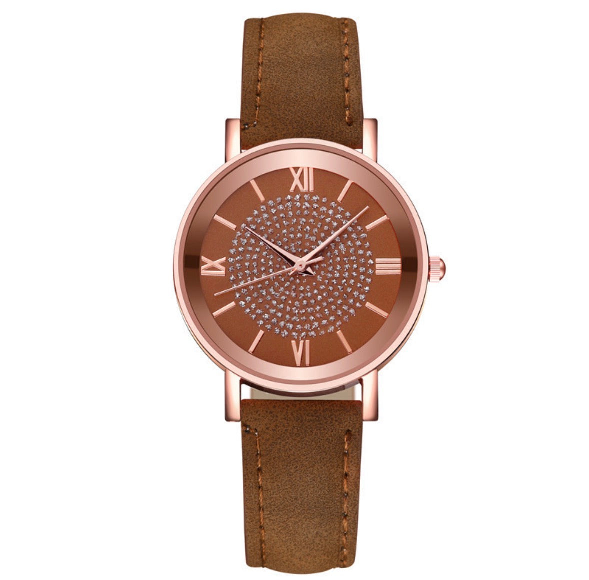 R164C Reloj cafe estilo vintage hebilla de cuarzo brillante mujer