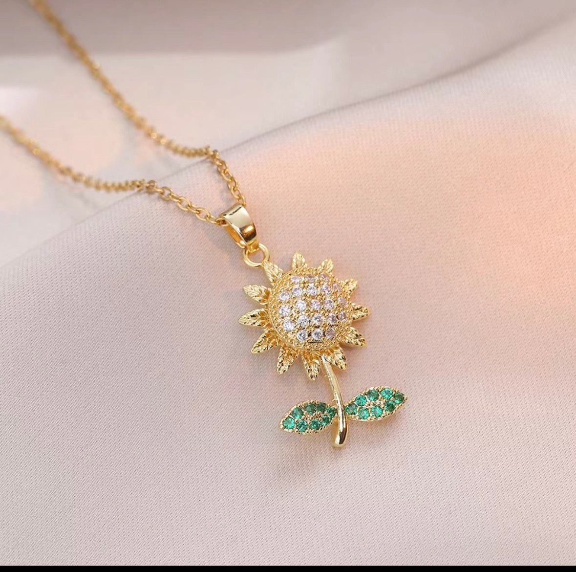 C1308 Collar girasol brillante dorado acero inoxidable