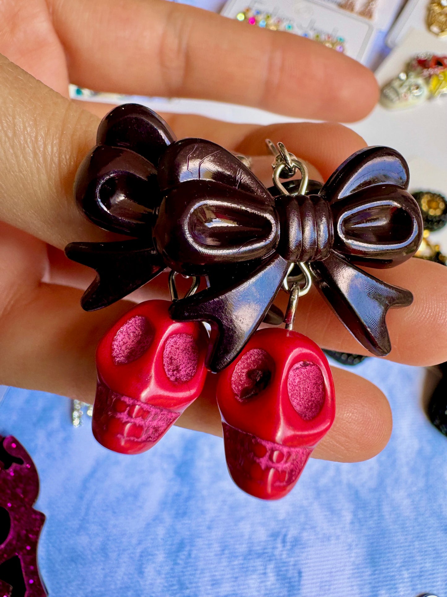 E272 Aretes Catrina Calavera Moño Negro Dia De Muertos Halloween