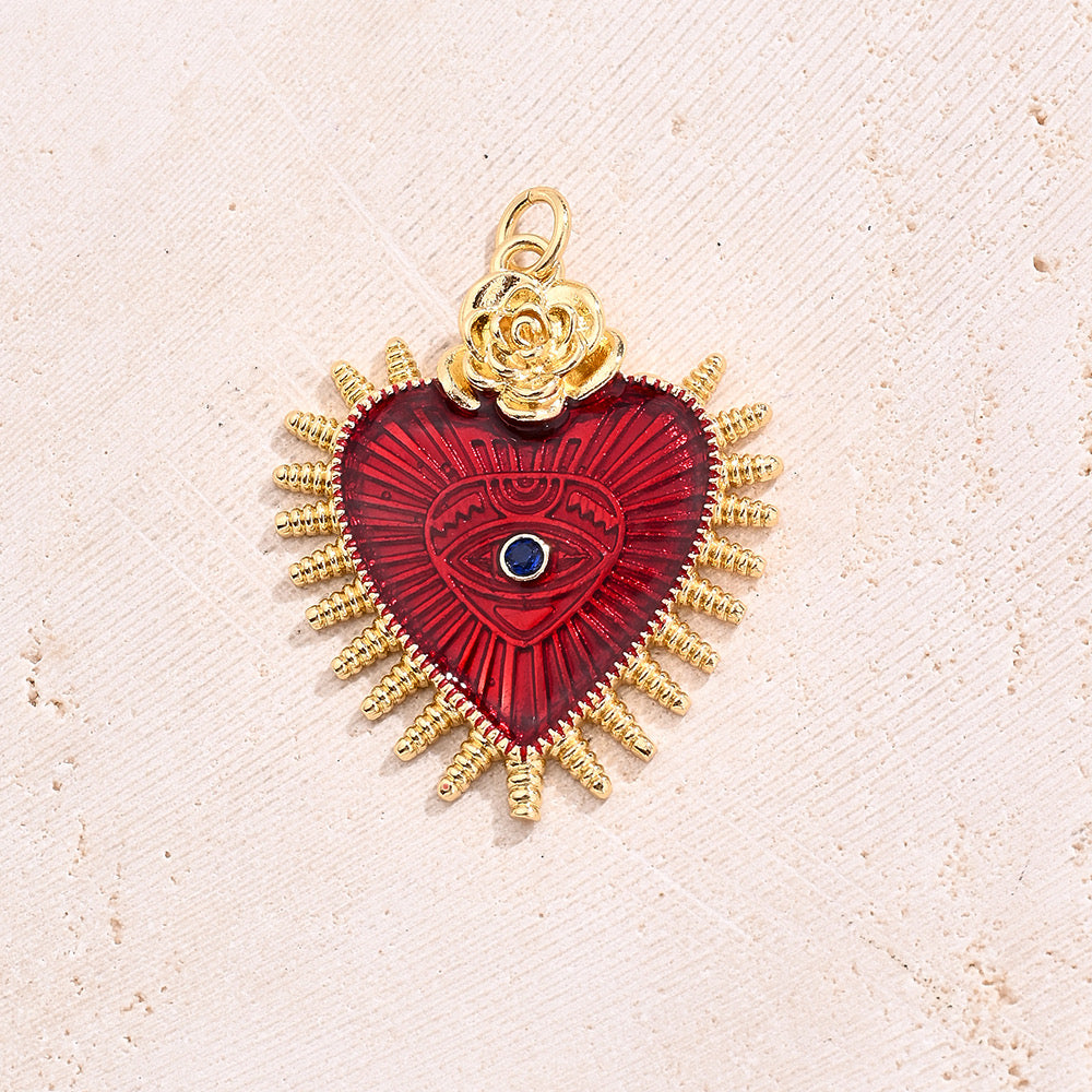 C303 Dije corazon para collar cobre chapado en oro 18K 3cm