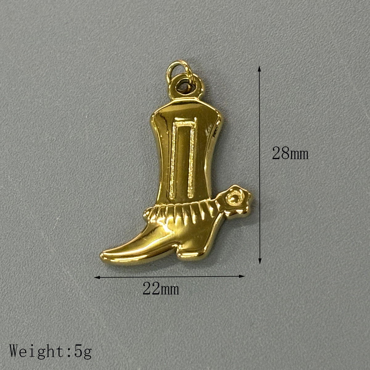 C566 Dije bota cowboy acero inoxidable chapado en oro 14k 3cm