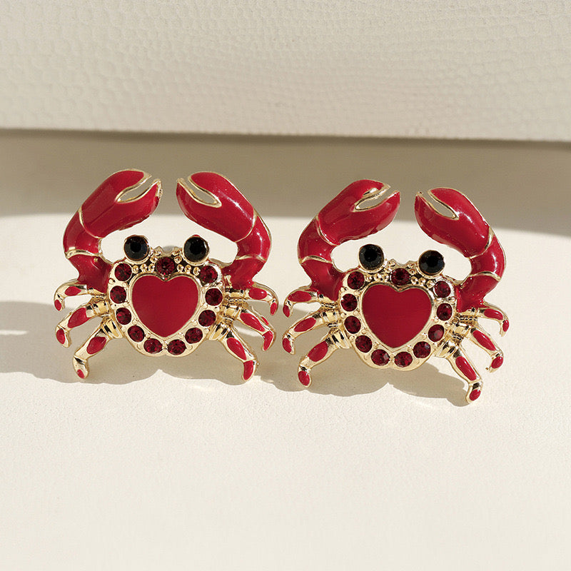 E2097 Aretes Cangrejo Rojo Aleacion de Zinc esmaltado 2cm