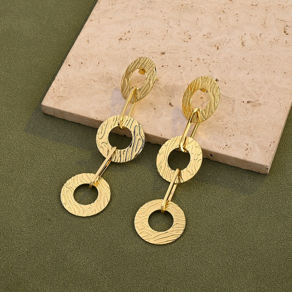 E4625 Aretes aros colgantes acero inoxidable chapado en oro de 18k 7.8cm