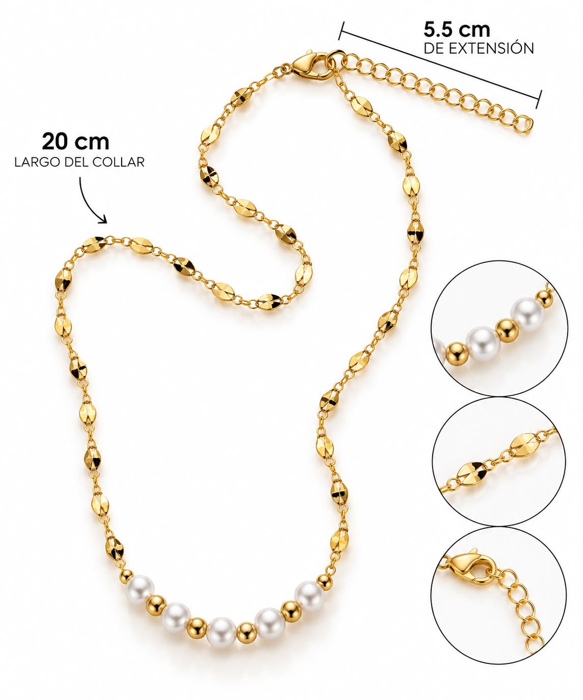 C008 Collar Perlas de acero inoxidable 304