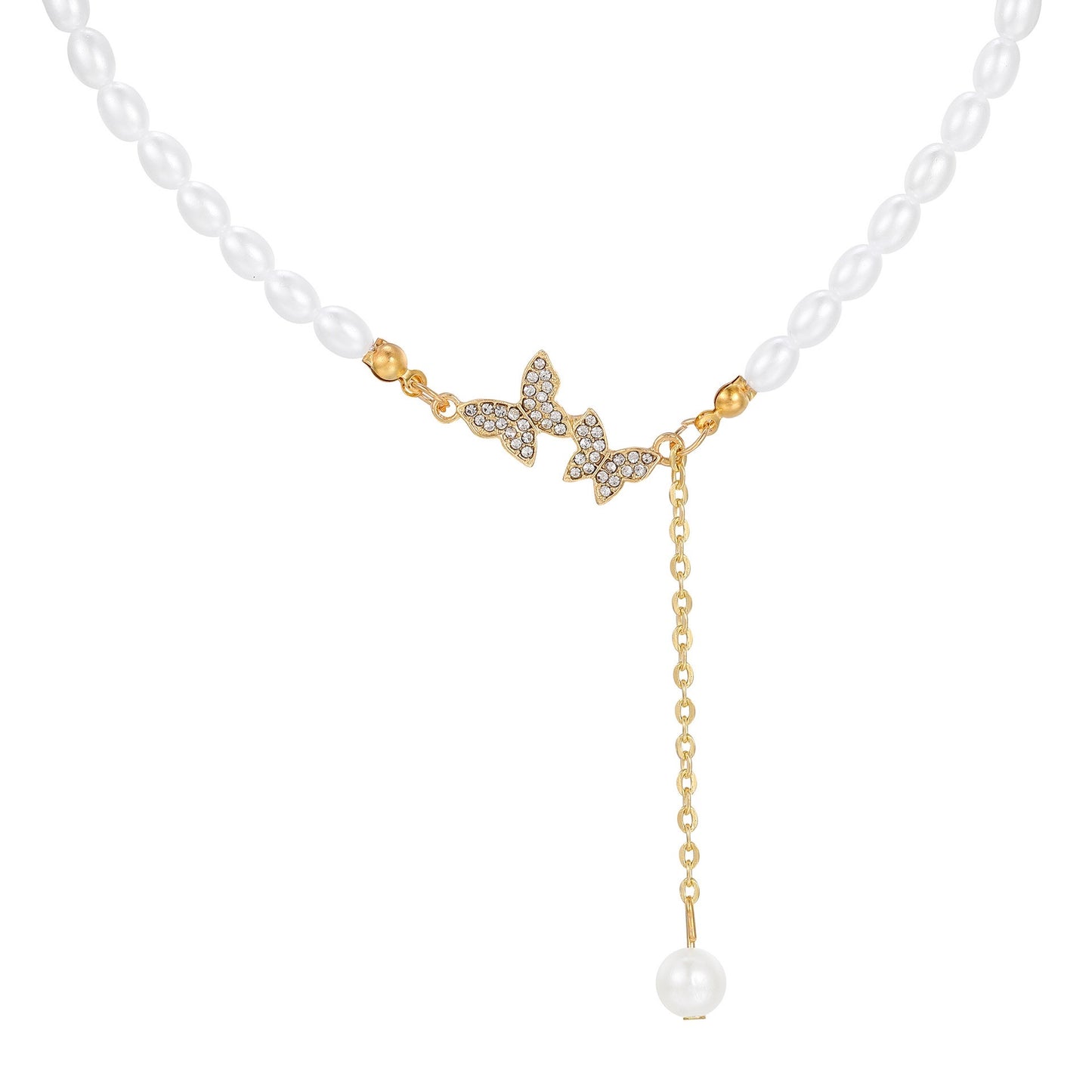 C464 Collar Perlas mariposas aleacion