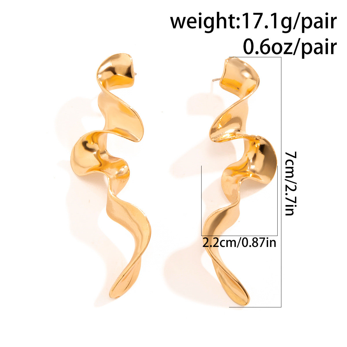 E3309 Aretes espiral dorado aleacion 8cm