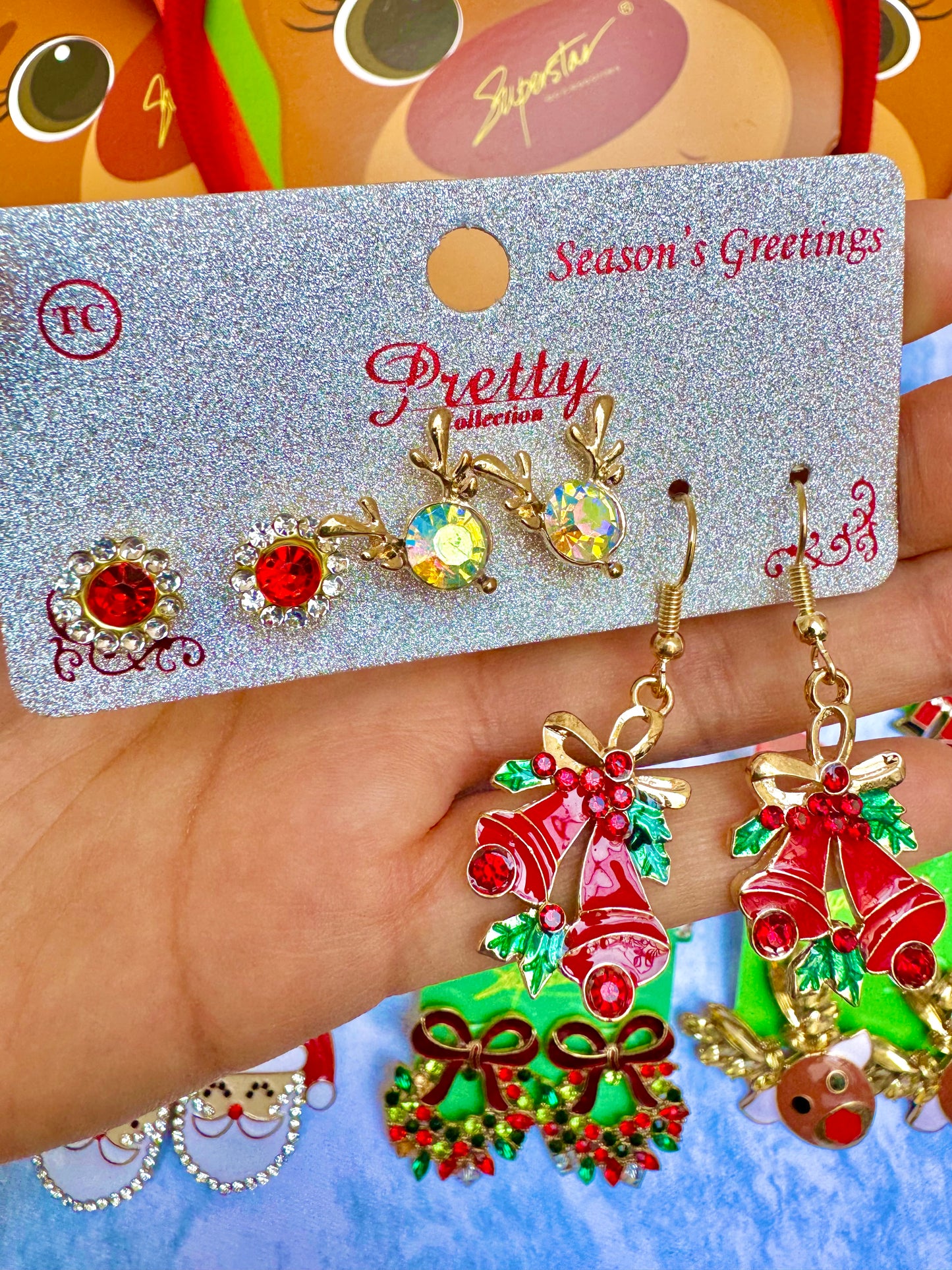 E1871 paquete incluye 3 pares navideños 4.5cm