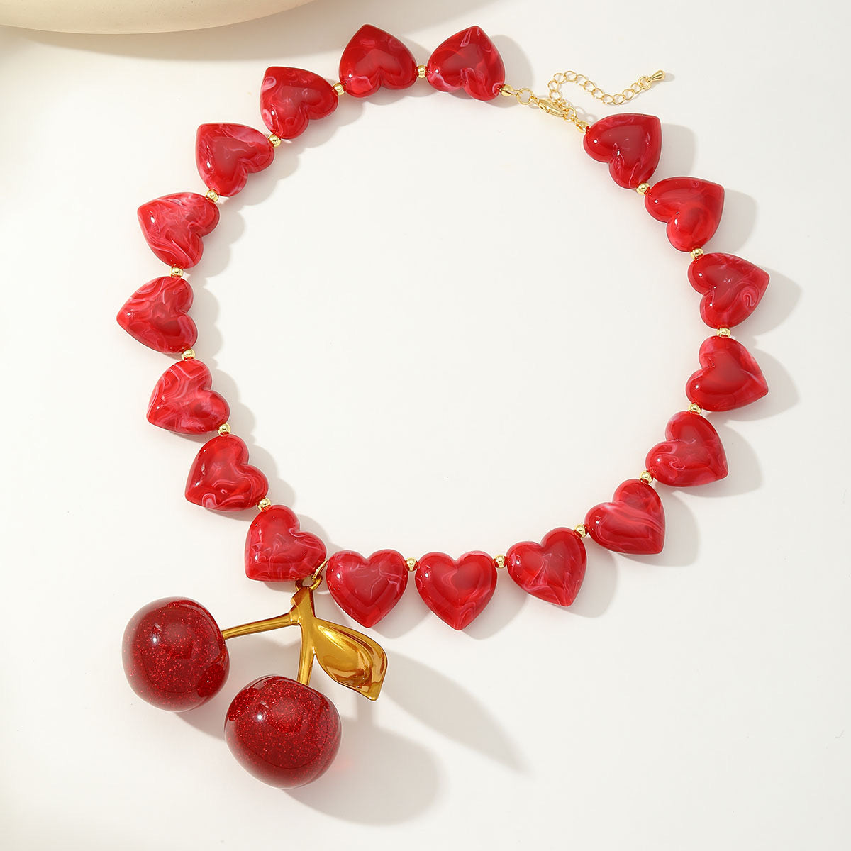 C332 Collar corazon cobre resina chapado en oro 18K largo 28cm dije 5cm