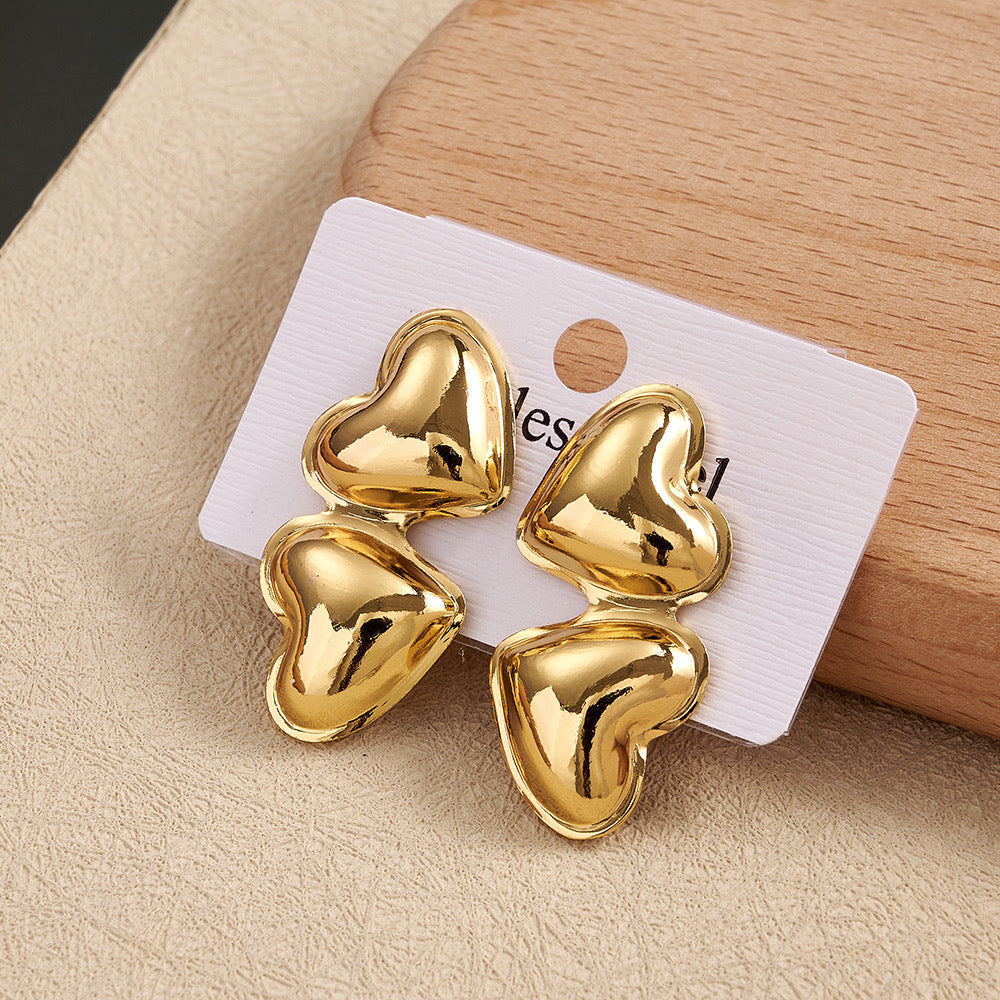 E4303 aretes corazones dorado acero inoxidable 3.5cm