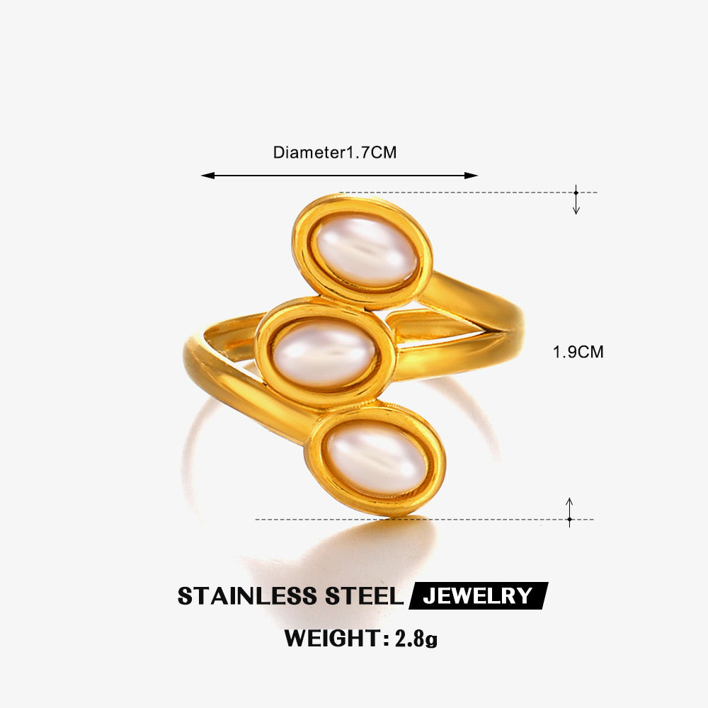 A111 Anillo acero inoxidable chapado en oro 18k abierto perlas