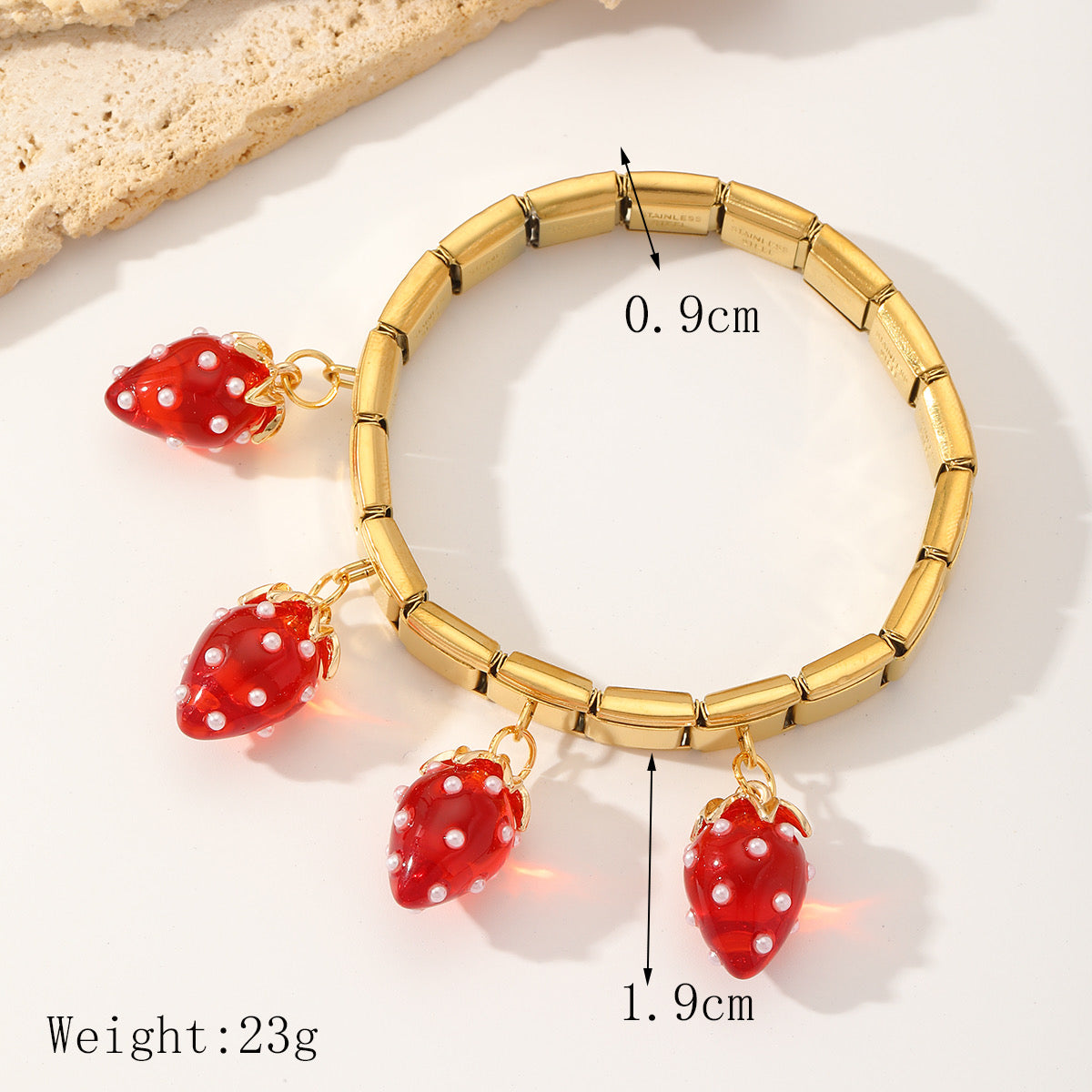 B180 Pulsera dorada fresas acero inoxidable chapado en oro 18K