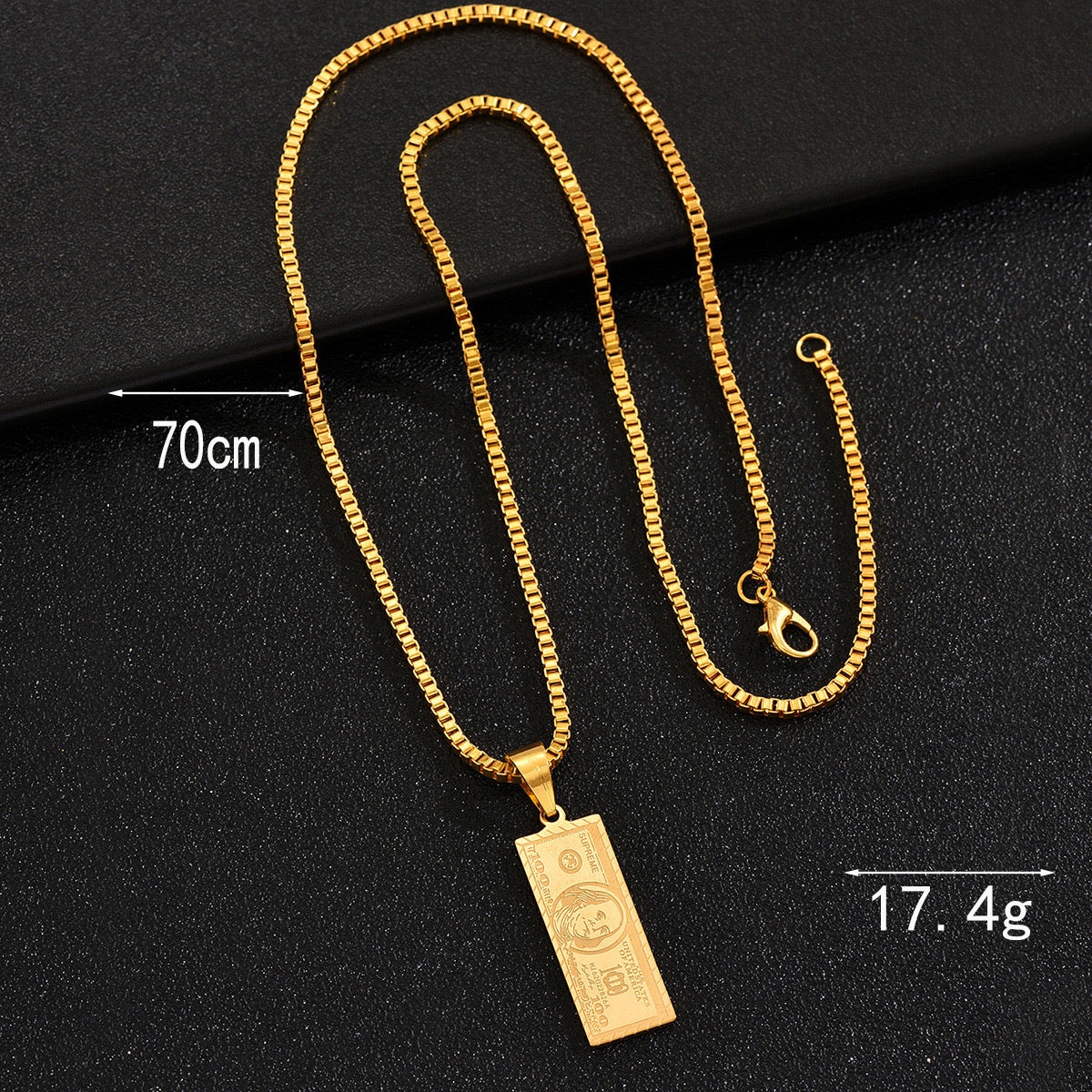 C584 Collar dolar acero de titanio largo 23cm dije 4cm