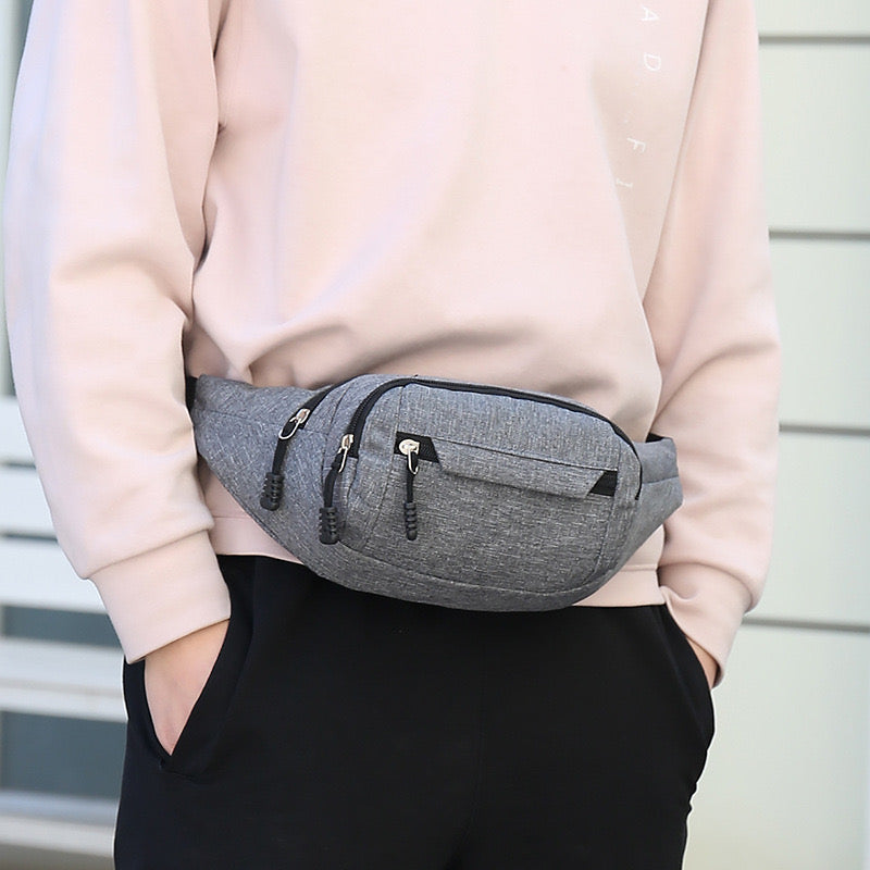 CR74 Bolso caballero gris Oxford cremallera ancho 10cm altura 14cm y longitud 28cm correa ajustable