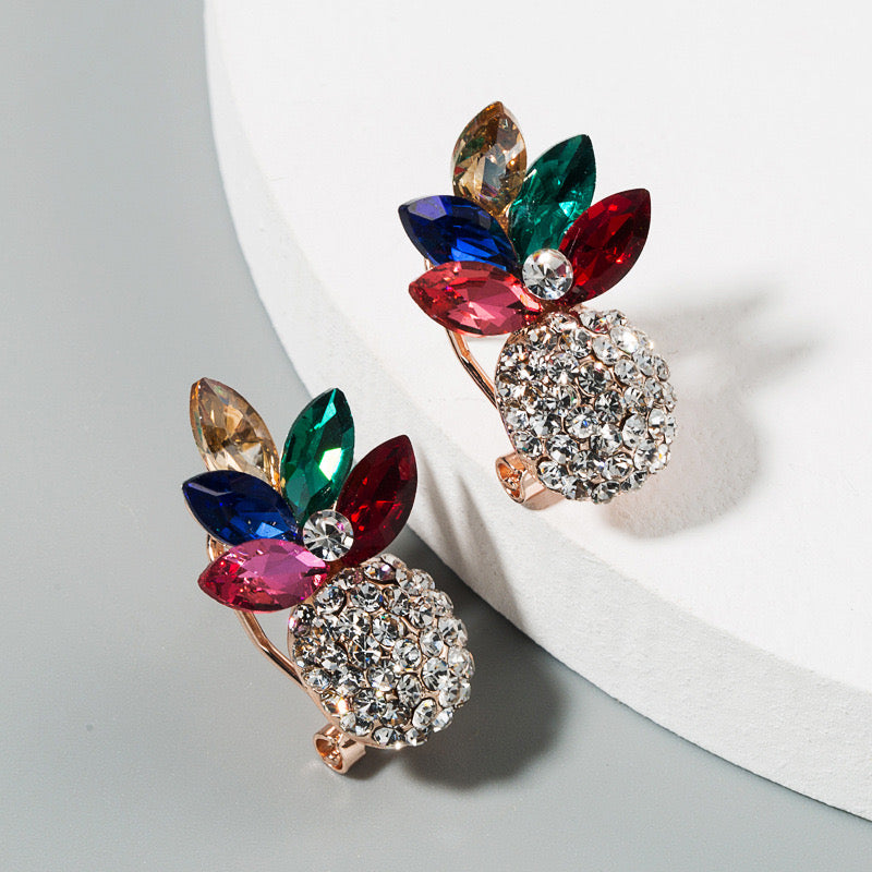 E3083 Aretes piña cristal brillante elegante fiesta 3cm