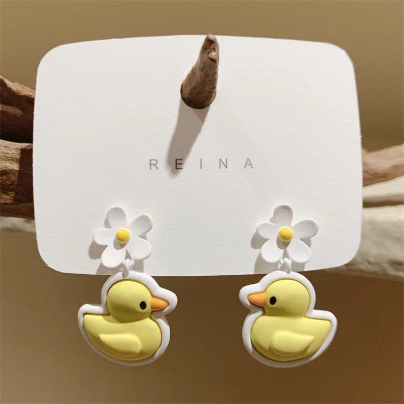 E5746 Aretes patos flor goma 4cm