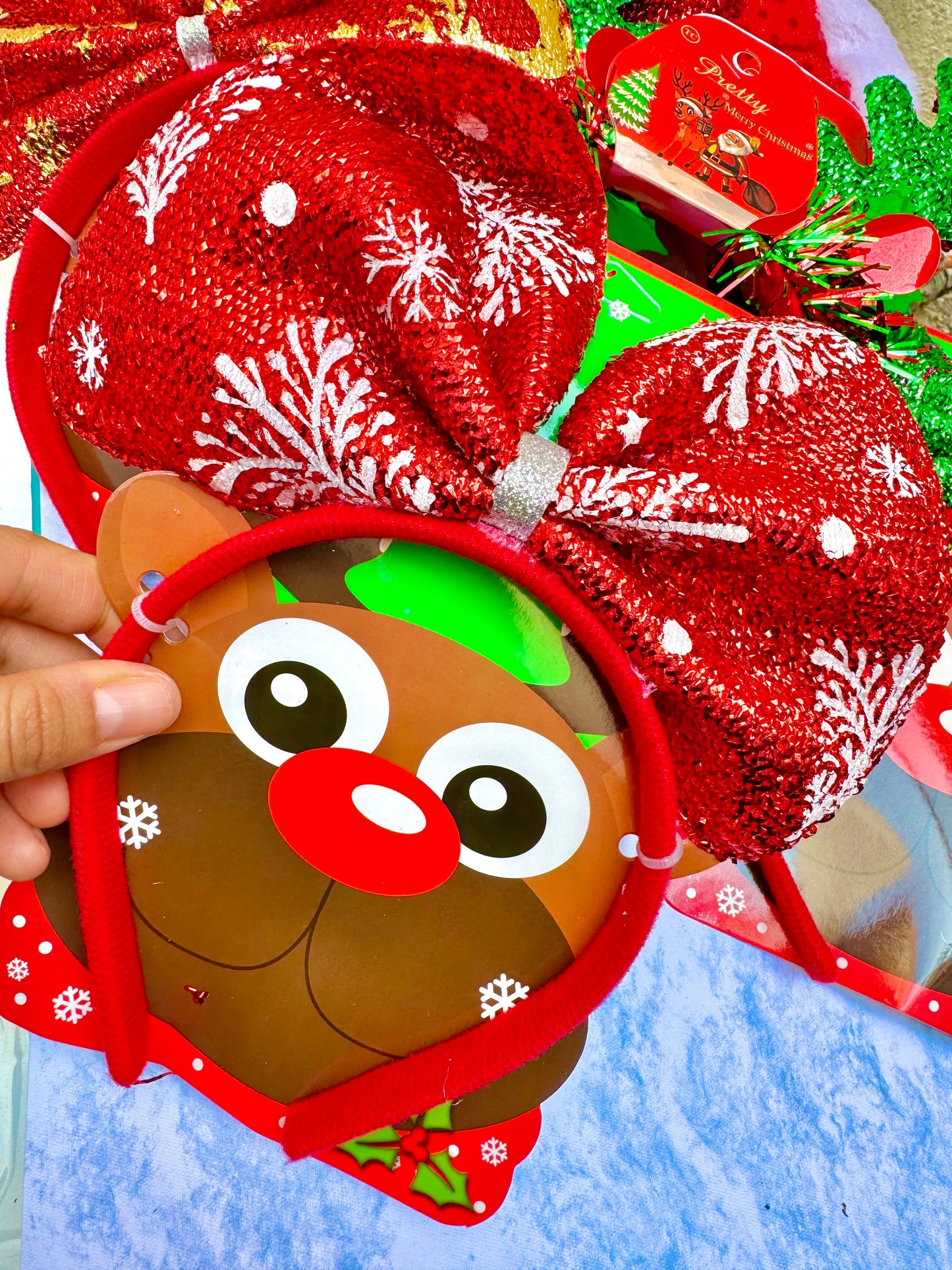 AC158B Diadema navideños moño rojo blanco niña/adulto unitalla