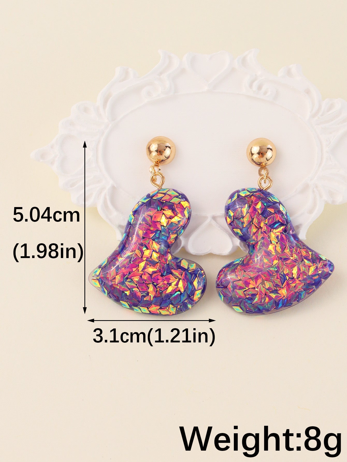 E2218 Aretes corazon confeti resina 5cm ligeros