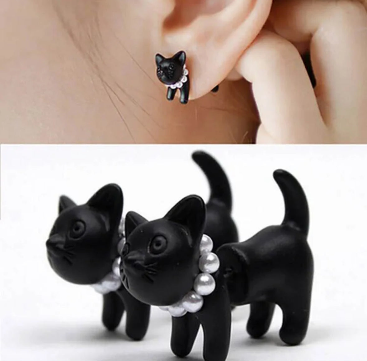 E3605 Aretes gato negro aleacion 1cm
