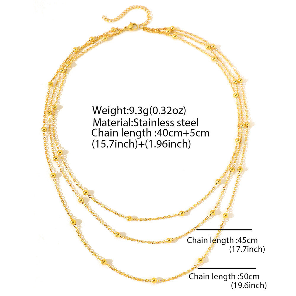 C701 Collar triple capa acero de titanio chapado en oro de 18k largo 24cm