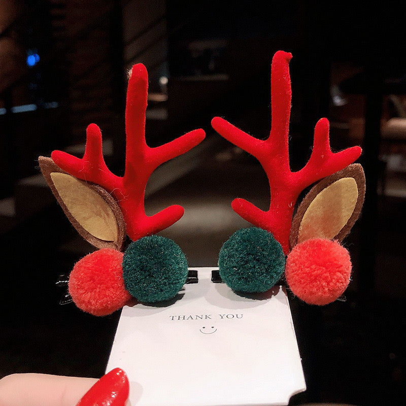 AC167 Par Pinzas Cuernos de reno Navidad accesorios para el cabello