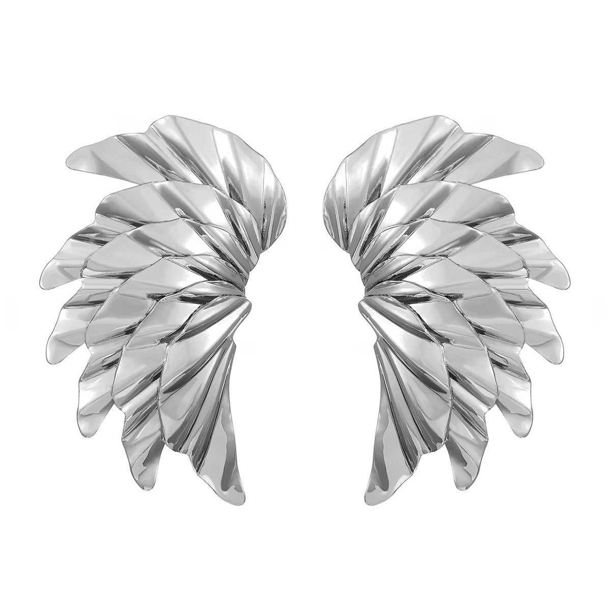 E7127 Aretes en forma de alas plateadas con textura aleacion 5cm