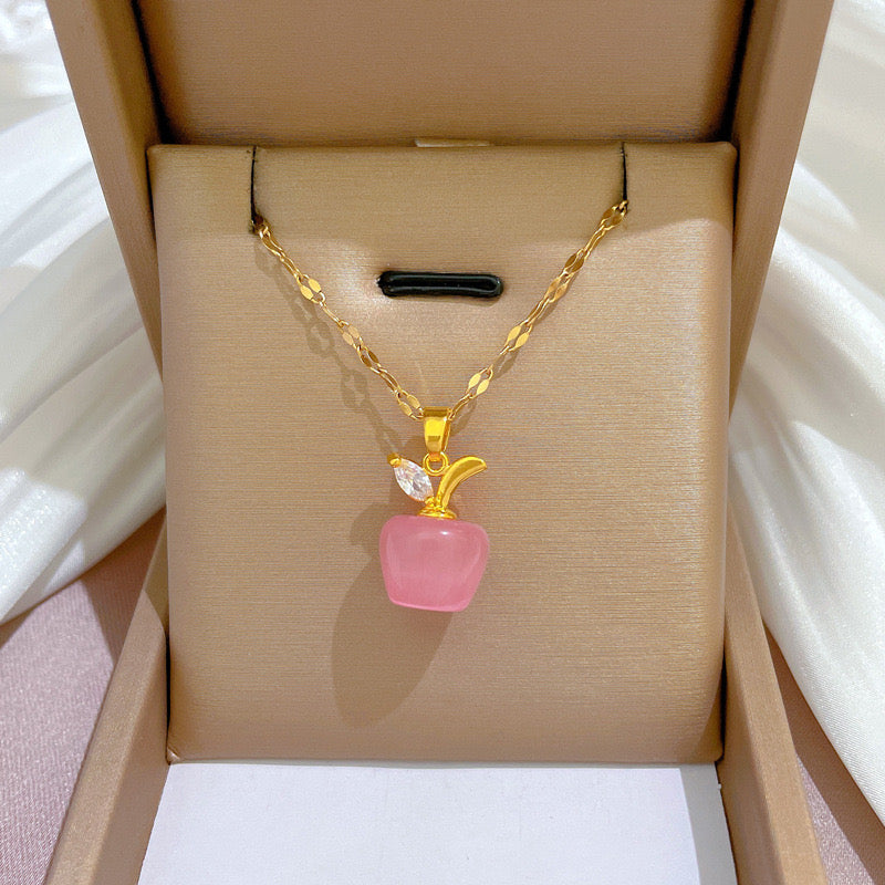 J509 Collar manzana acero de titanio dije cobre largo 22cm dije 1.5cm