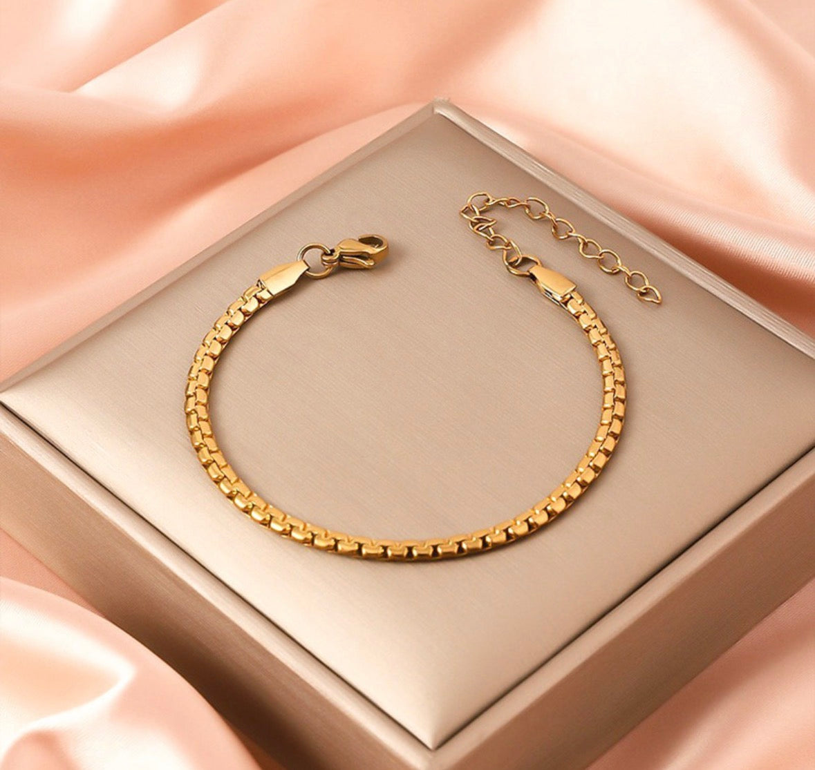B877 Pulsera plana dorada acero inoxidable 19cm
