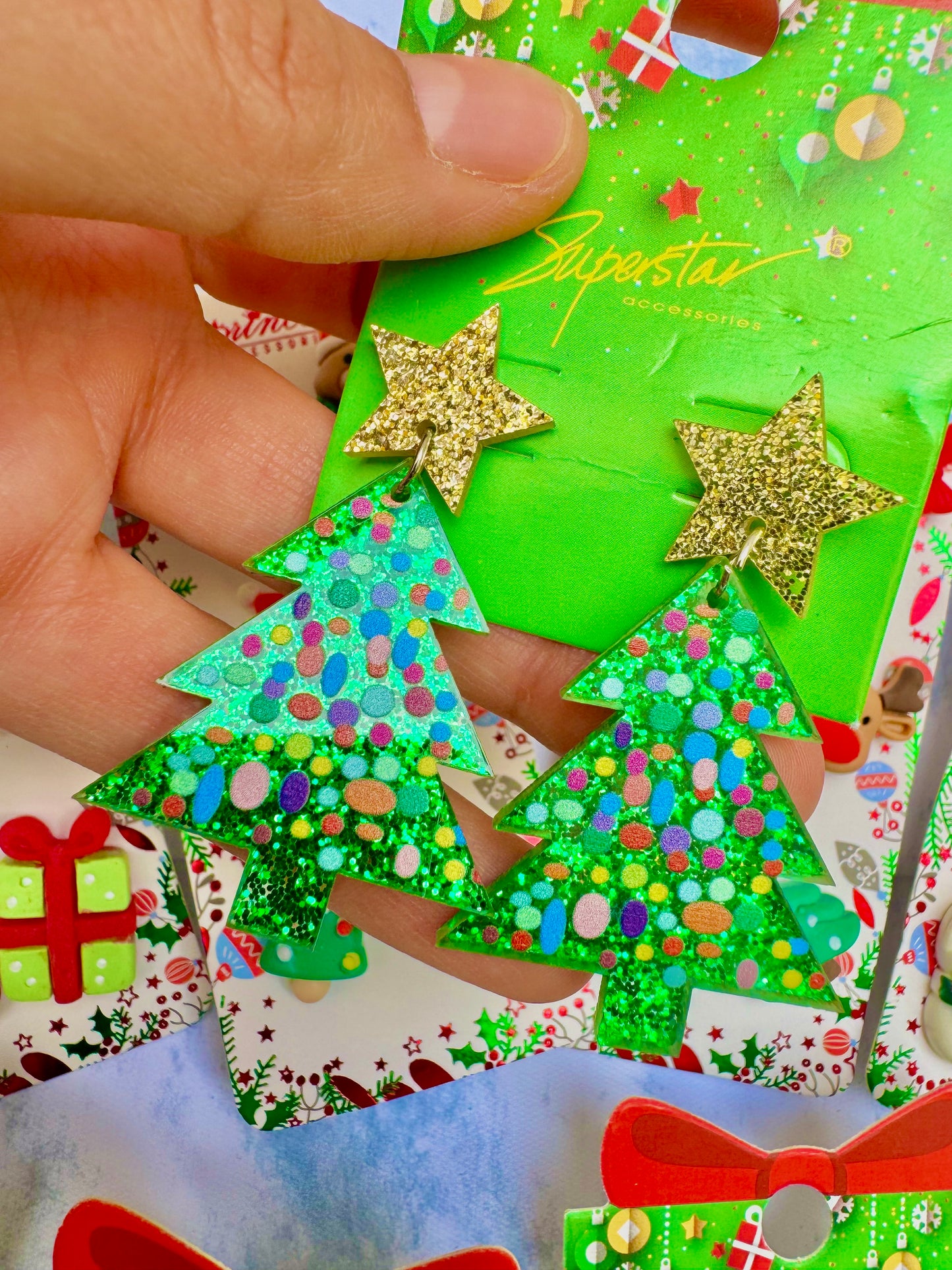 E1884A Aretes Navidad árbol acrílico ligeros 5cm