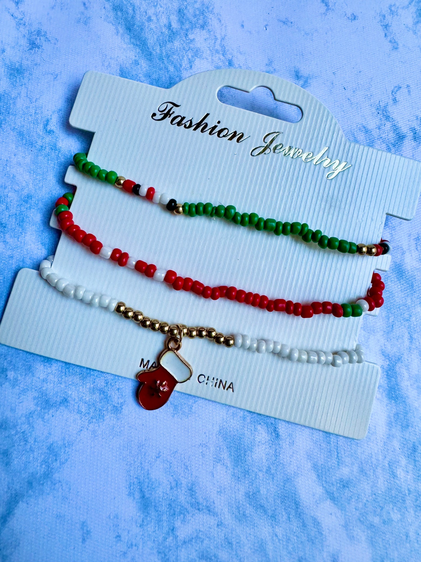 J124 Juego pulseras 3 piezas navideñas set pulseras navidad