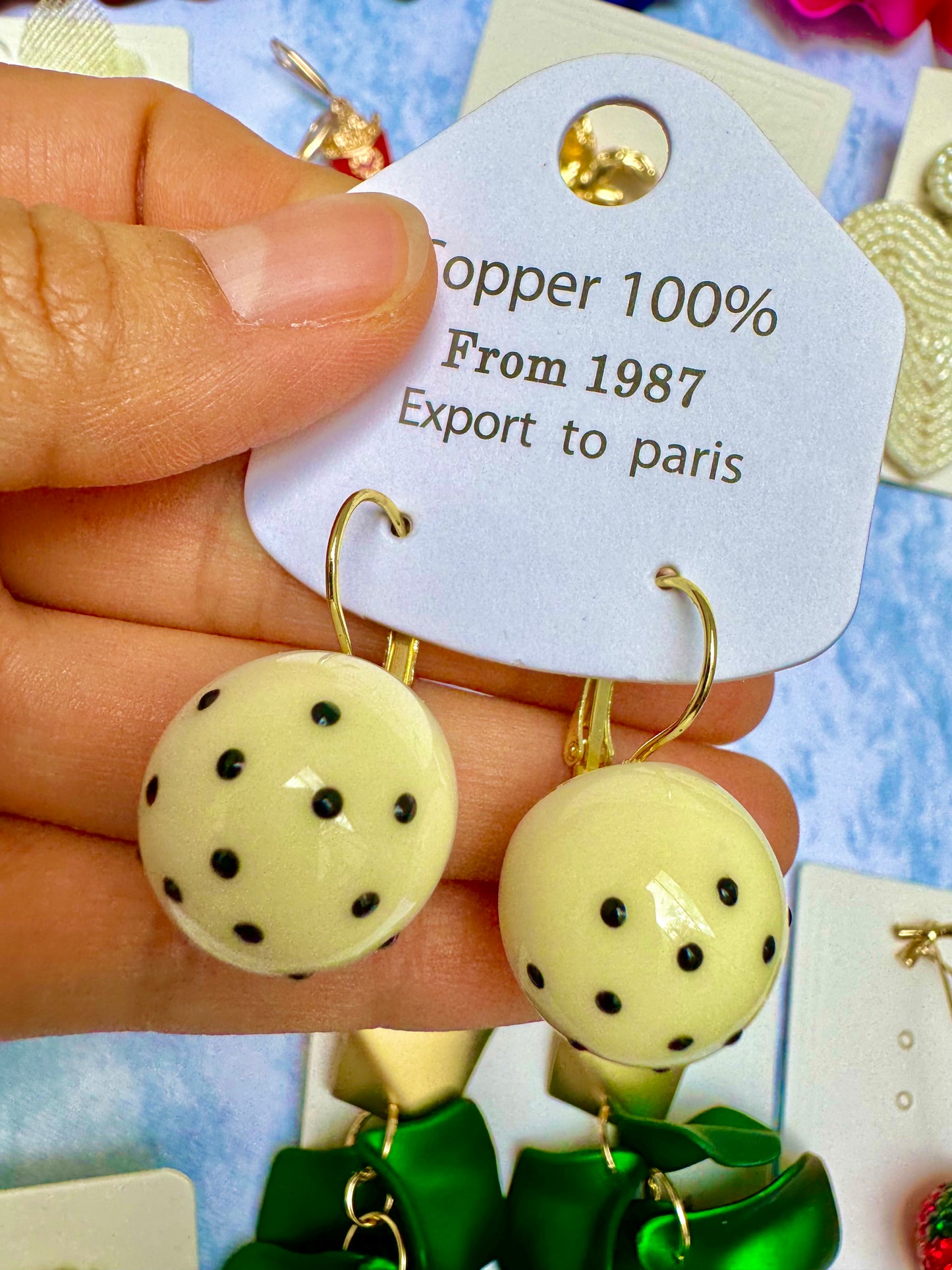 E1882 Aretes piedra colgante gancho cobre 3cm