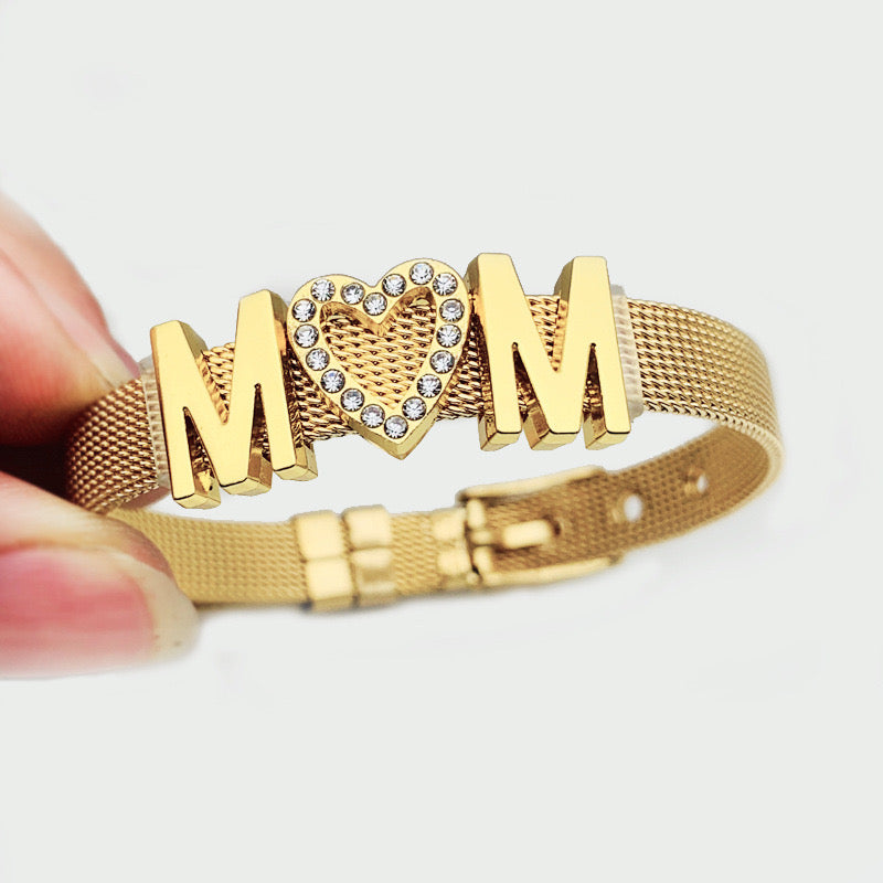 B95 Pulsera mama MOM acero inoxidable ajustable tipo correa de reloj