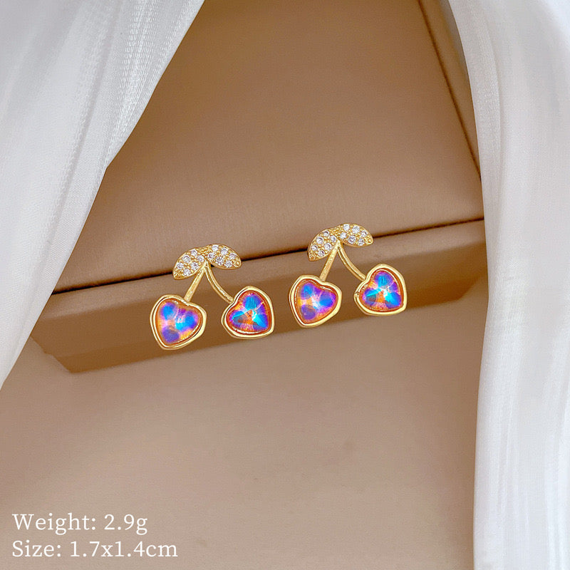 E2502 Aretes cereza brillante acero de titanio cobre poste de plata 1.5cm