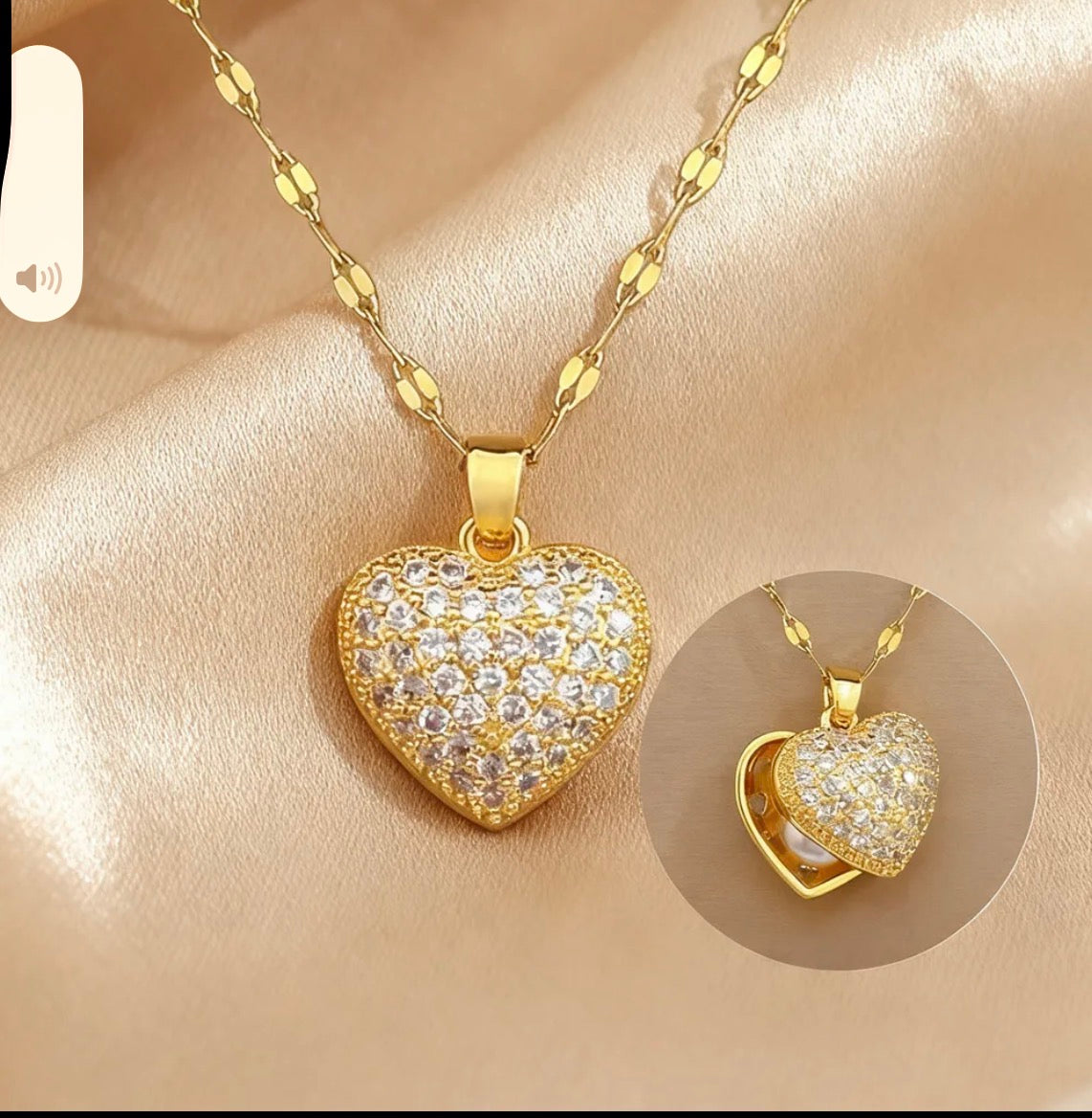 C1287 Collar corazón brillante acero inoxidable chapado en oro de 18k
