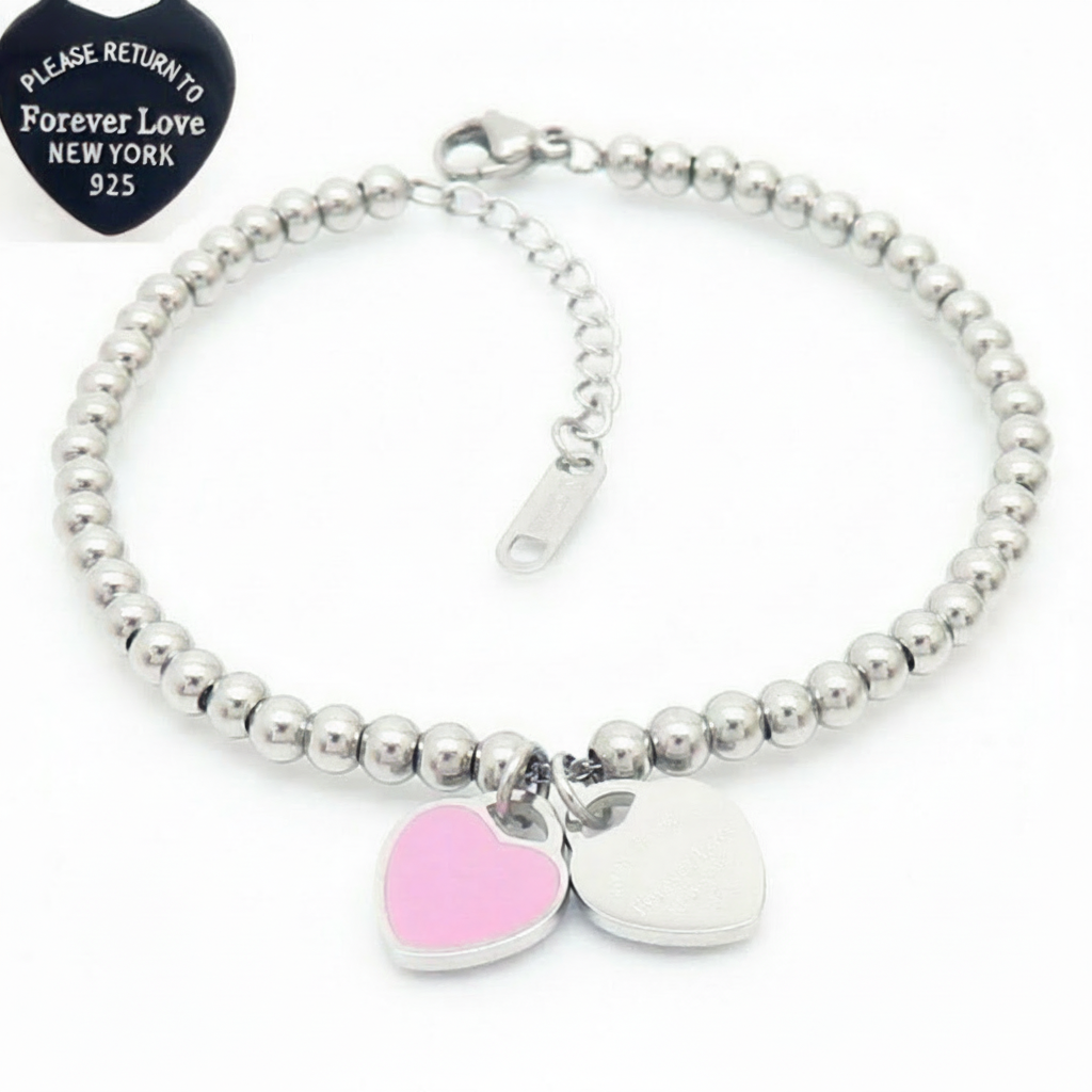 B612P Pulsera corazon rosa acero inoxidable chapada en oro de 18k 19cm