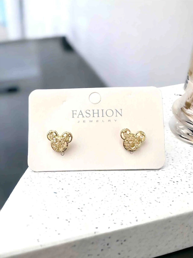 E1290 Aretes mickey mouse zapatillas cristal poste de plata mini