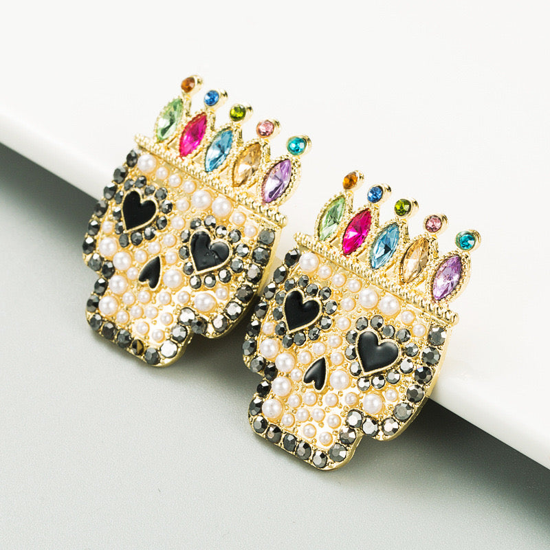 E3829 Aretes cráneo brillante día de muertos Halloween 3.5cm
