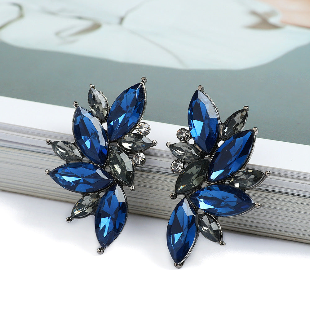 E2483A Aretes cristal azul aleacion embutido 4cm
