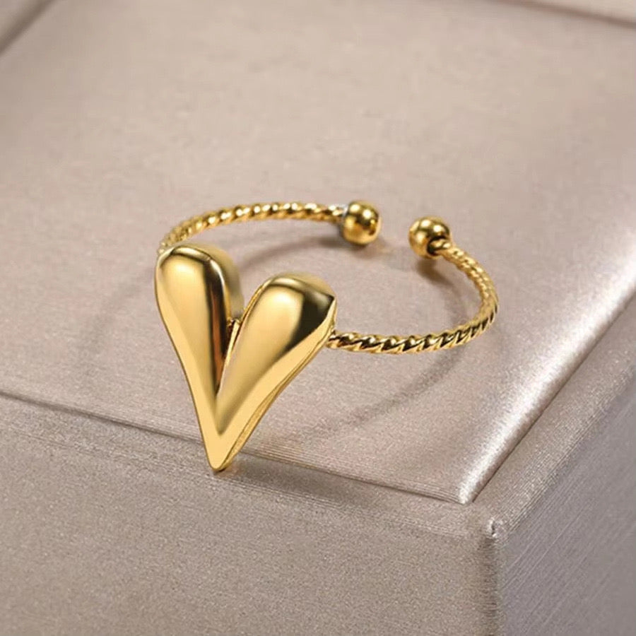A90 anillo corazón dorado abierto acero inoxidable