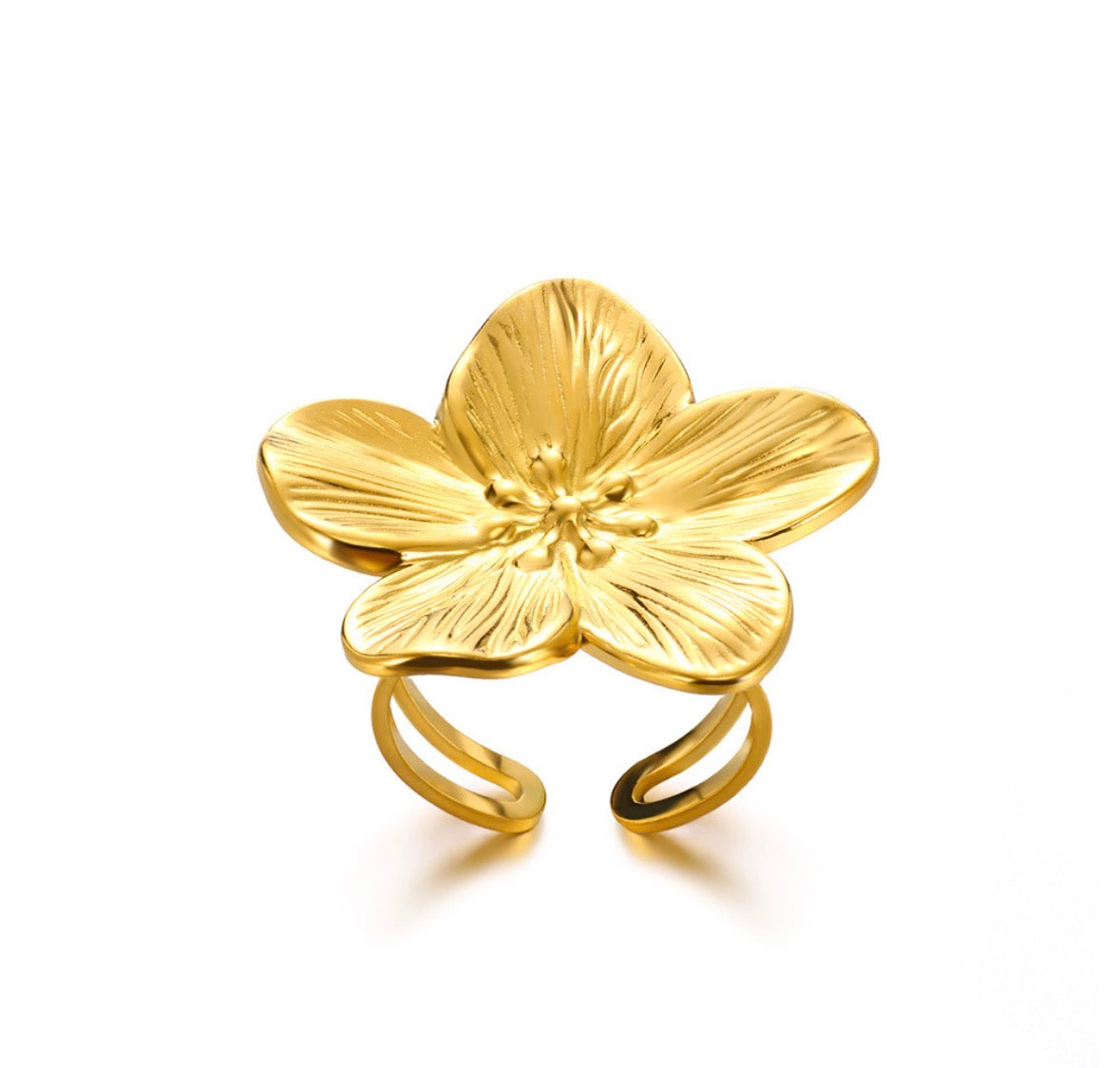 A321 Anillo flor dorada acero inoxidable abierto