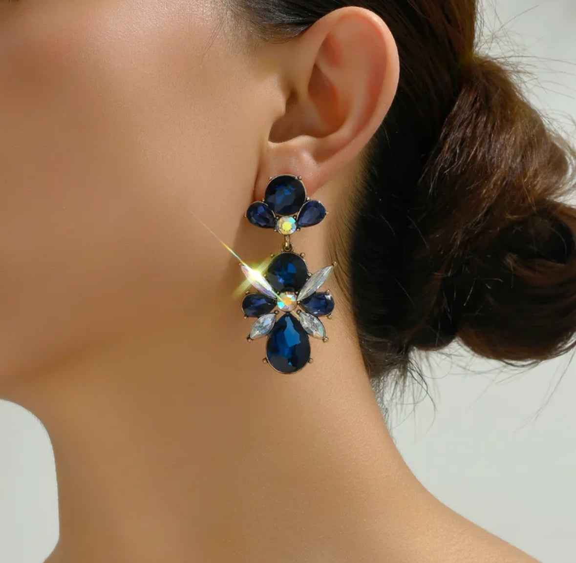 E3026 Aretes flor cristal fiesta elegante 5.5cm