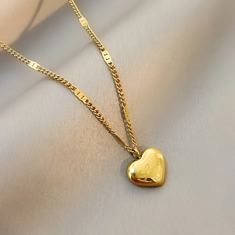 C761 Collar corazón dorado acero de titanio 20 cm largo 1cm dije