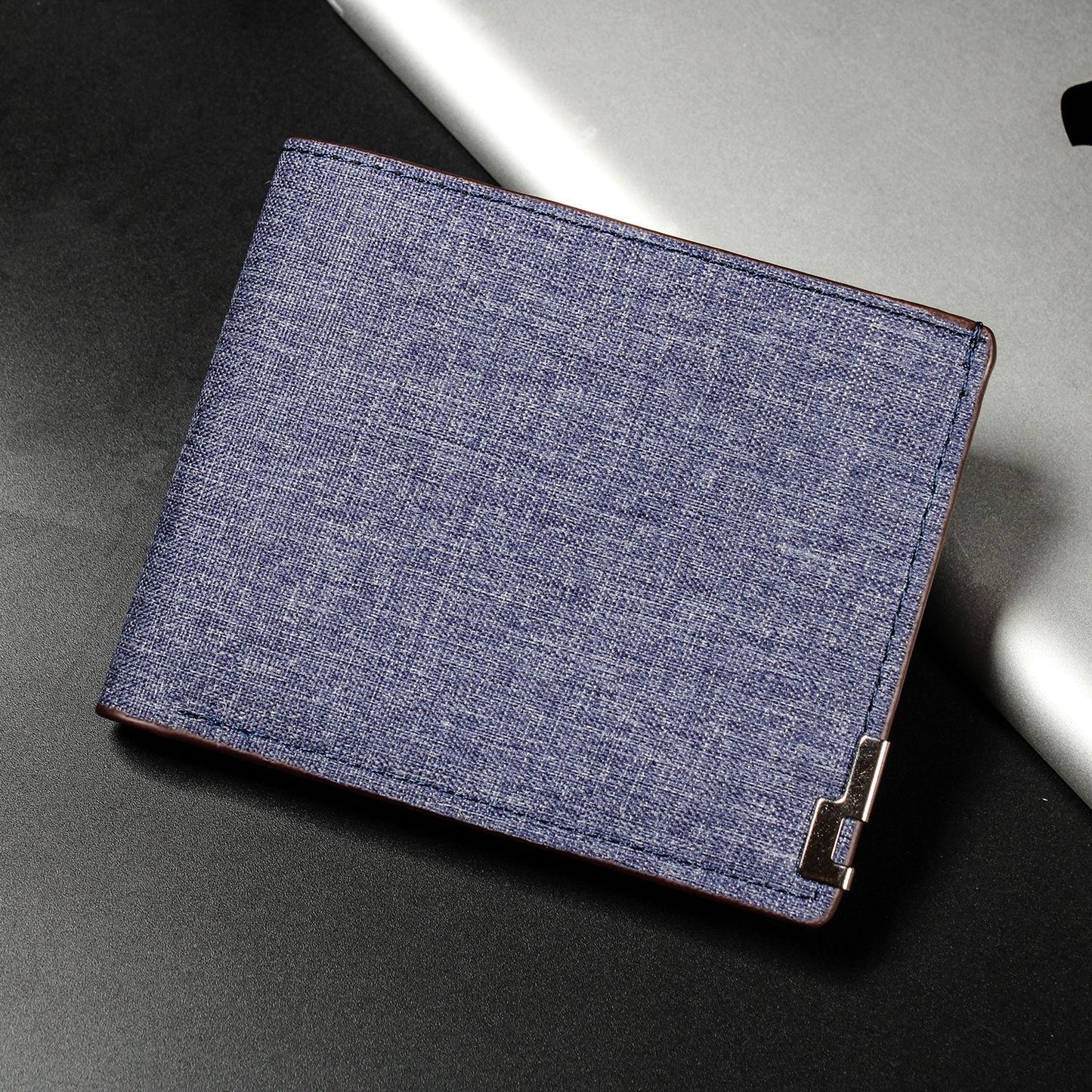 CR73A Cartera caballero mezclilla azul 10x9cm