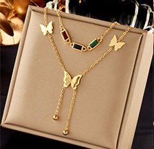 C430 Collar mariposa doble acero de titanio largo 24cm dije 1cm